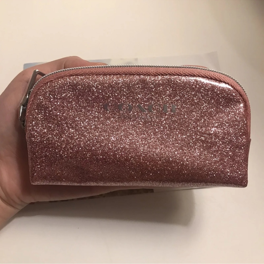 Coach Zipper Travel Bag Pink Glitter Coin Bag Purse  New